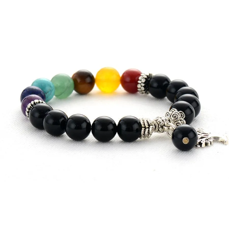 7 Chakra Stretchy Bracelet w/ Tree of Life Charm