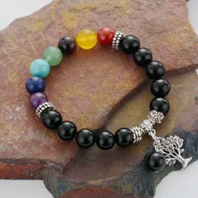 7 Chakra Stretchy Bracelet w/ Tree of Life Charm