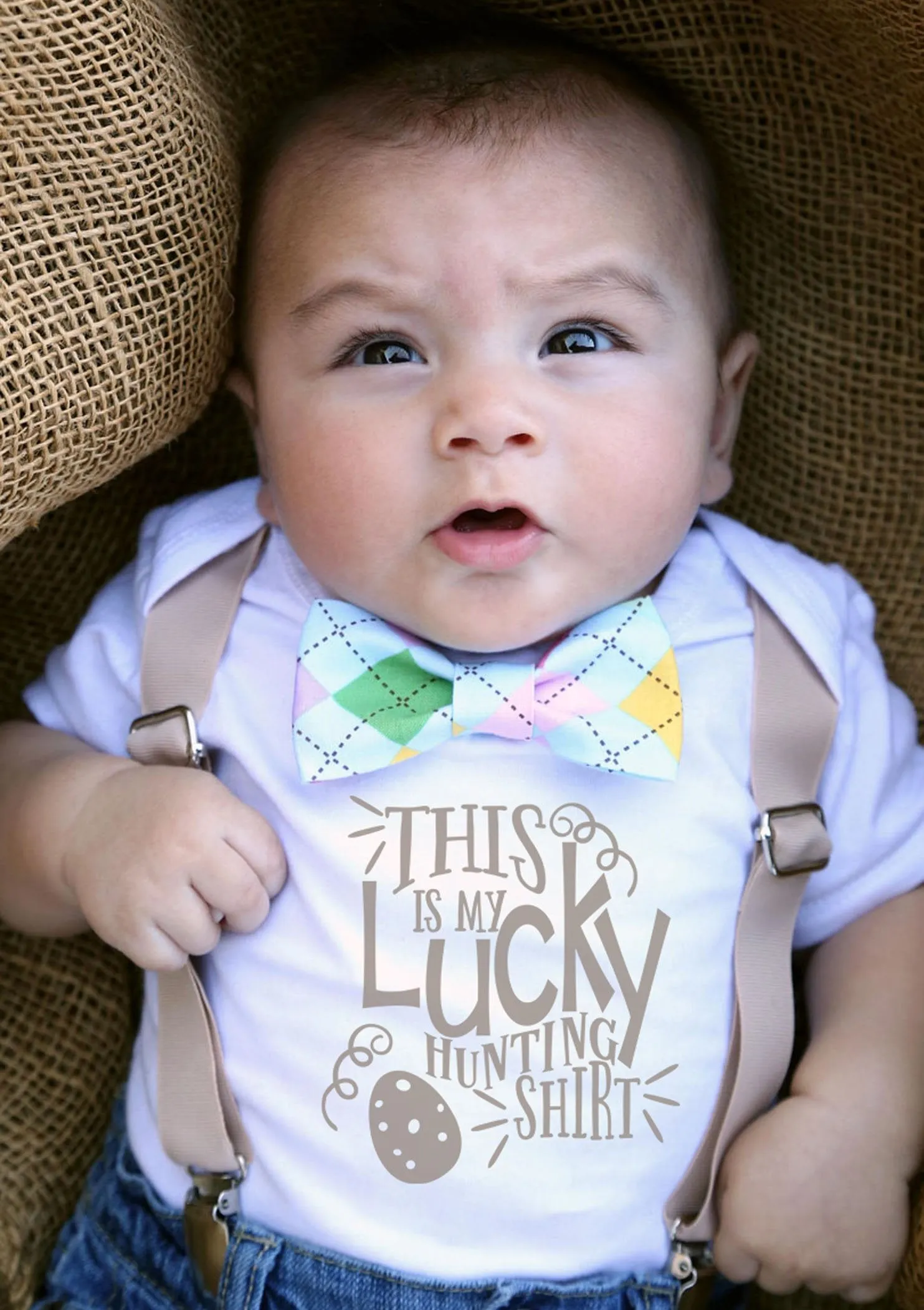 Baby Boy Easter Outfit with Bow Tie and Cute Saying