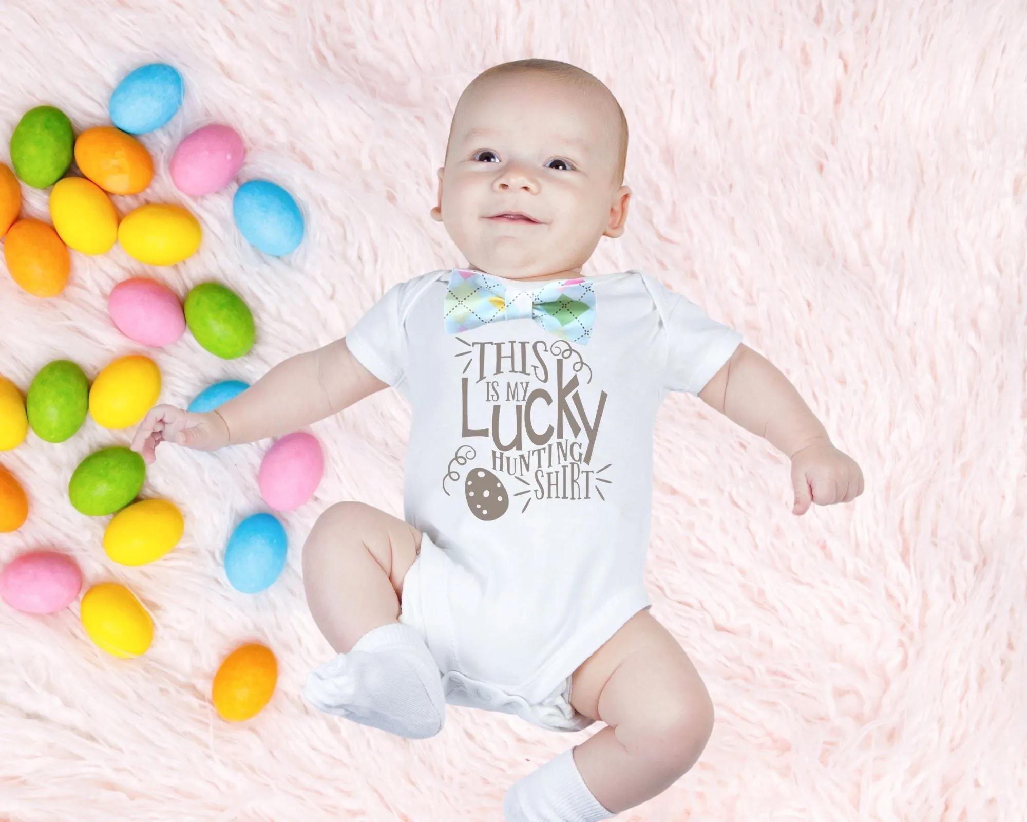 Baby Boy Easter Outfit with Bow Tie and Cute Saying