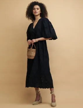 Black Broderie Anglaise Nora Midaxi Dress