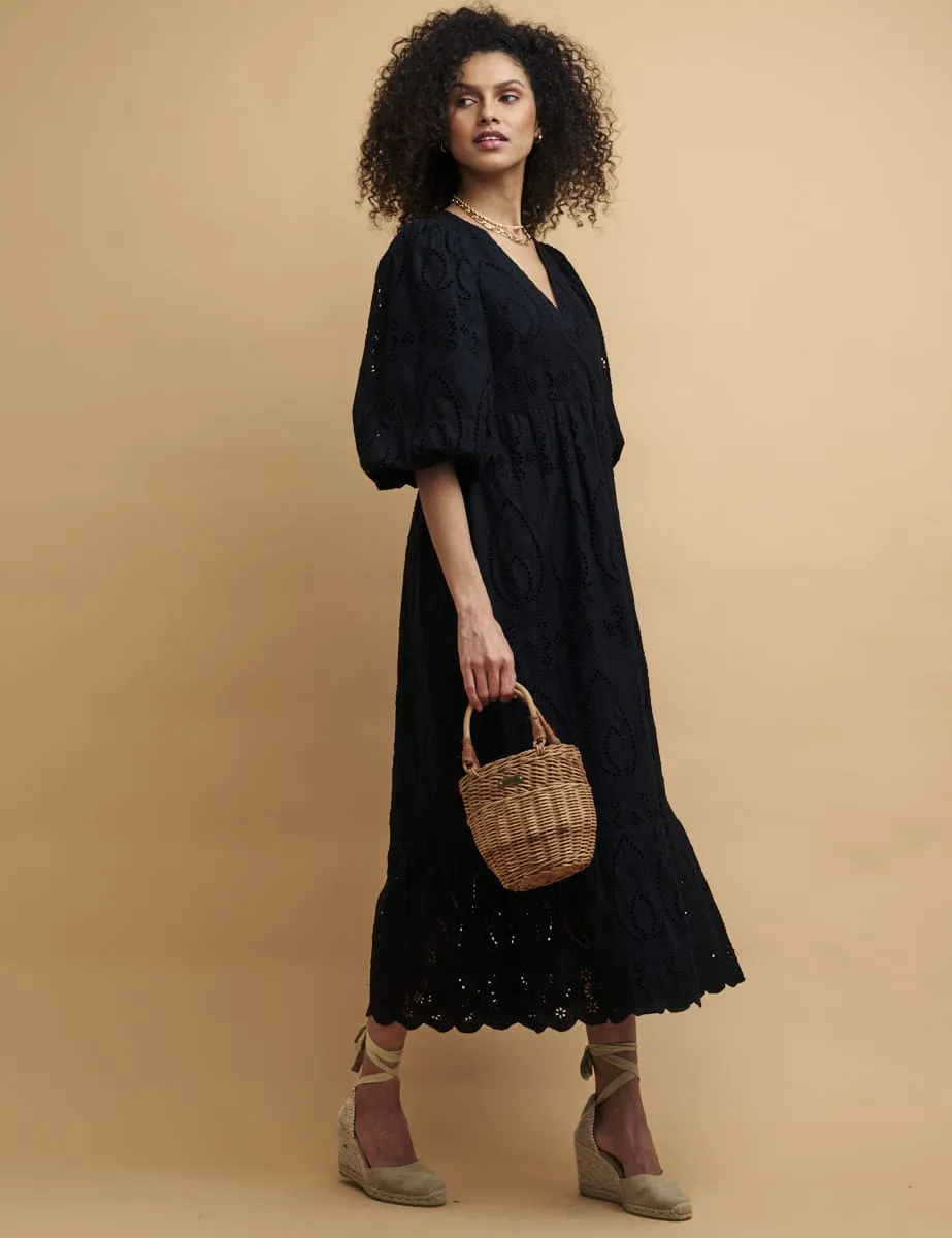 Black Broderie Anglaise Nora Midaxi Dress