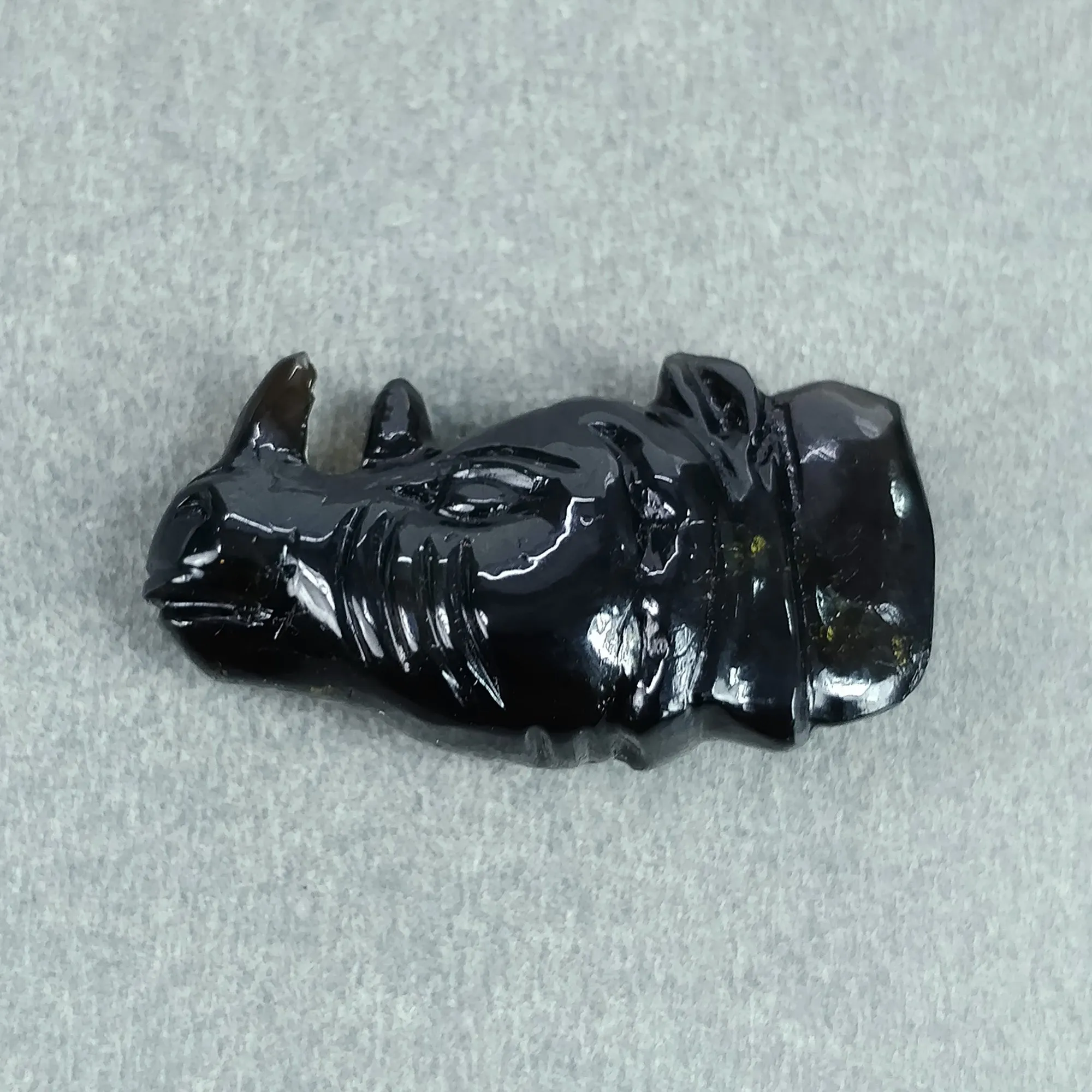 BLACK TOURMALINE Gemstone Carving : 25.00cts Natural Untreated Tourmaline Hand Carved RHINOCEROS 28*16mm (With Video)