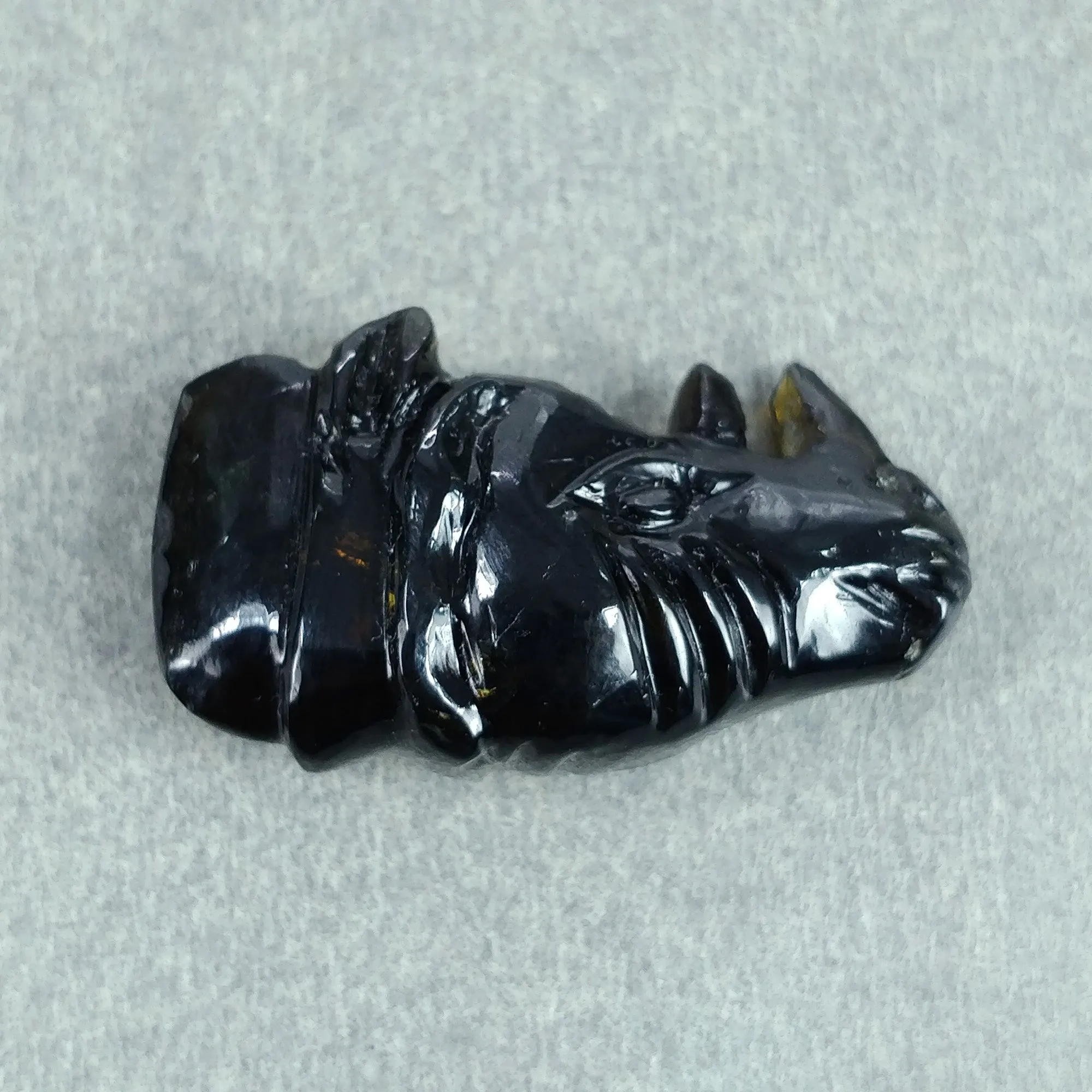 BLACK TOURMALINE Gemstone Carving : 25.00cts Natural Untreated Tourmaline Hand Carved RHINOCEROS 28*16mm (With Video)