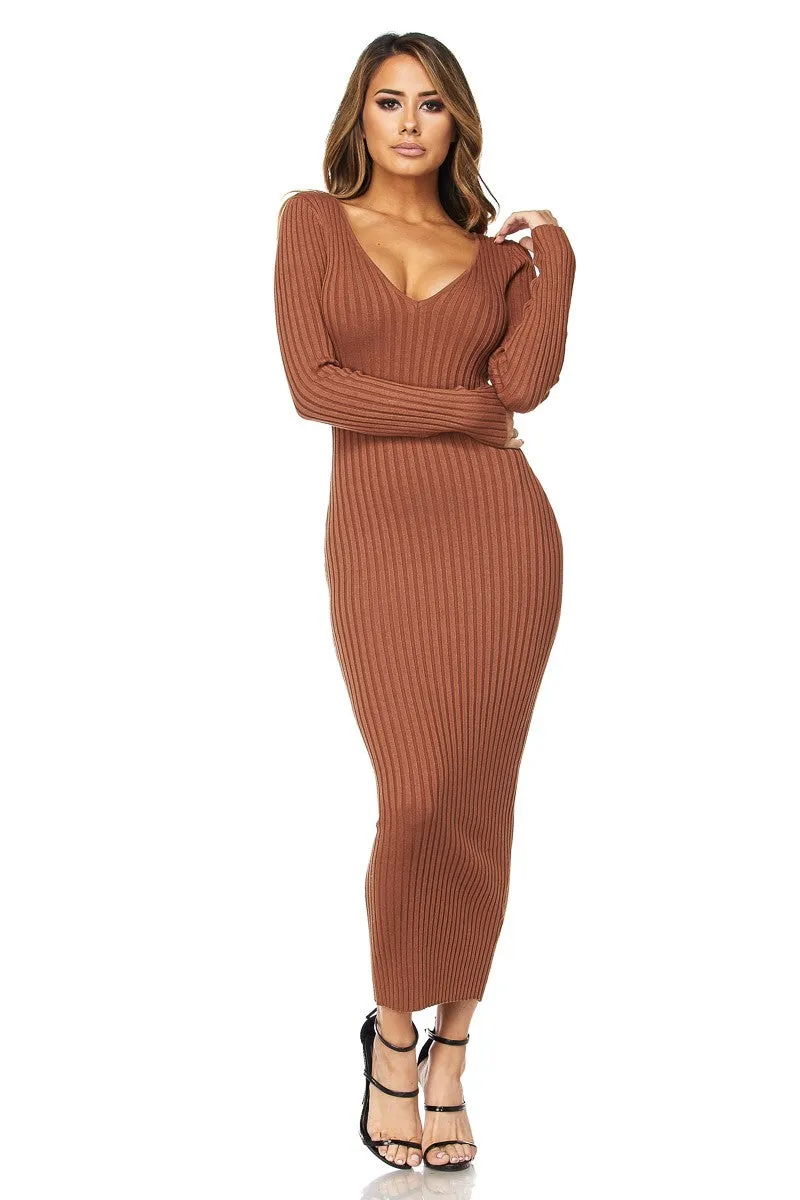 Carmel Casually Cute Ribbed Maxi Sweater Dress