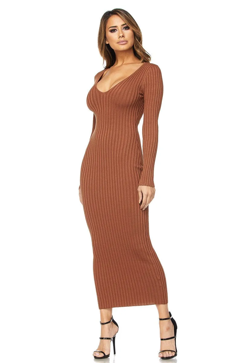 Carmel Casually Cute Ribbed Maxi Sweater Dress