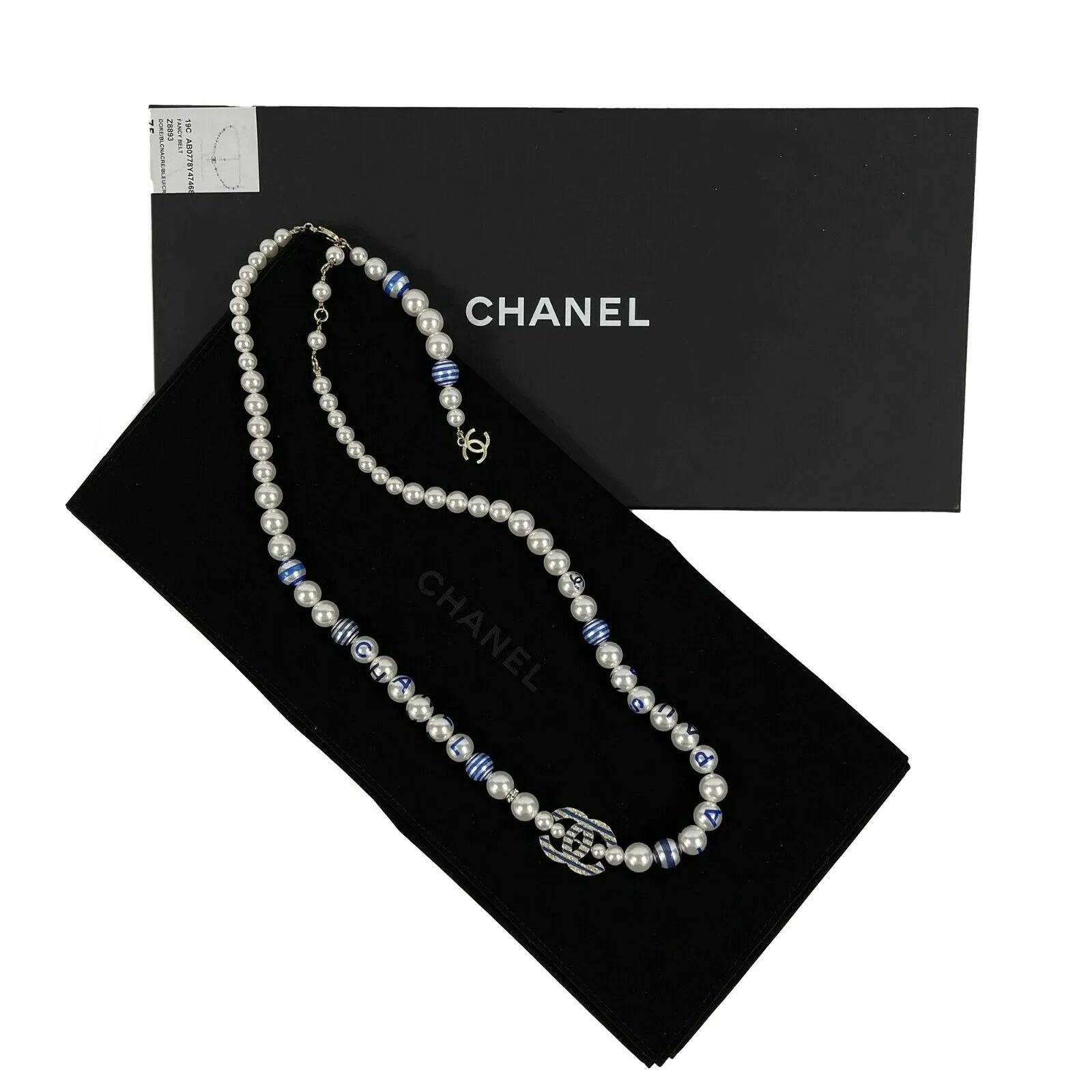 CHANEL - 19C - 2019 Cruise - La Pausa Glass Pearl CC Long - White Blue Necklace