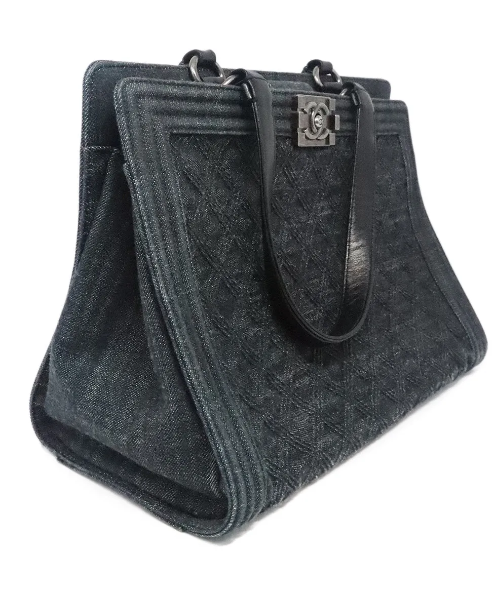 Chanel Denim Quilted Boy Shopping Tote