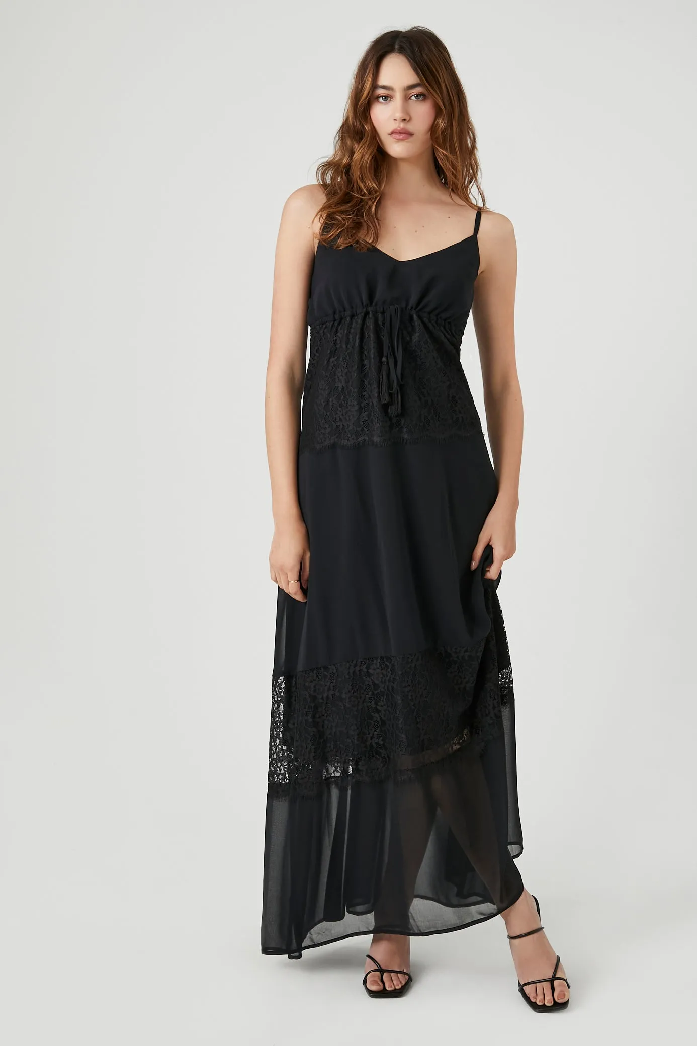 Chiffon Lace-Trim Maxi Dress