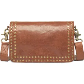 Crossbody bag decorated with studs / 16226 - Vintage cognac