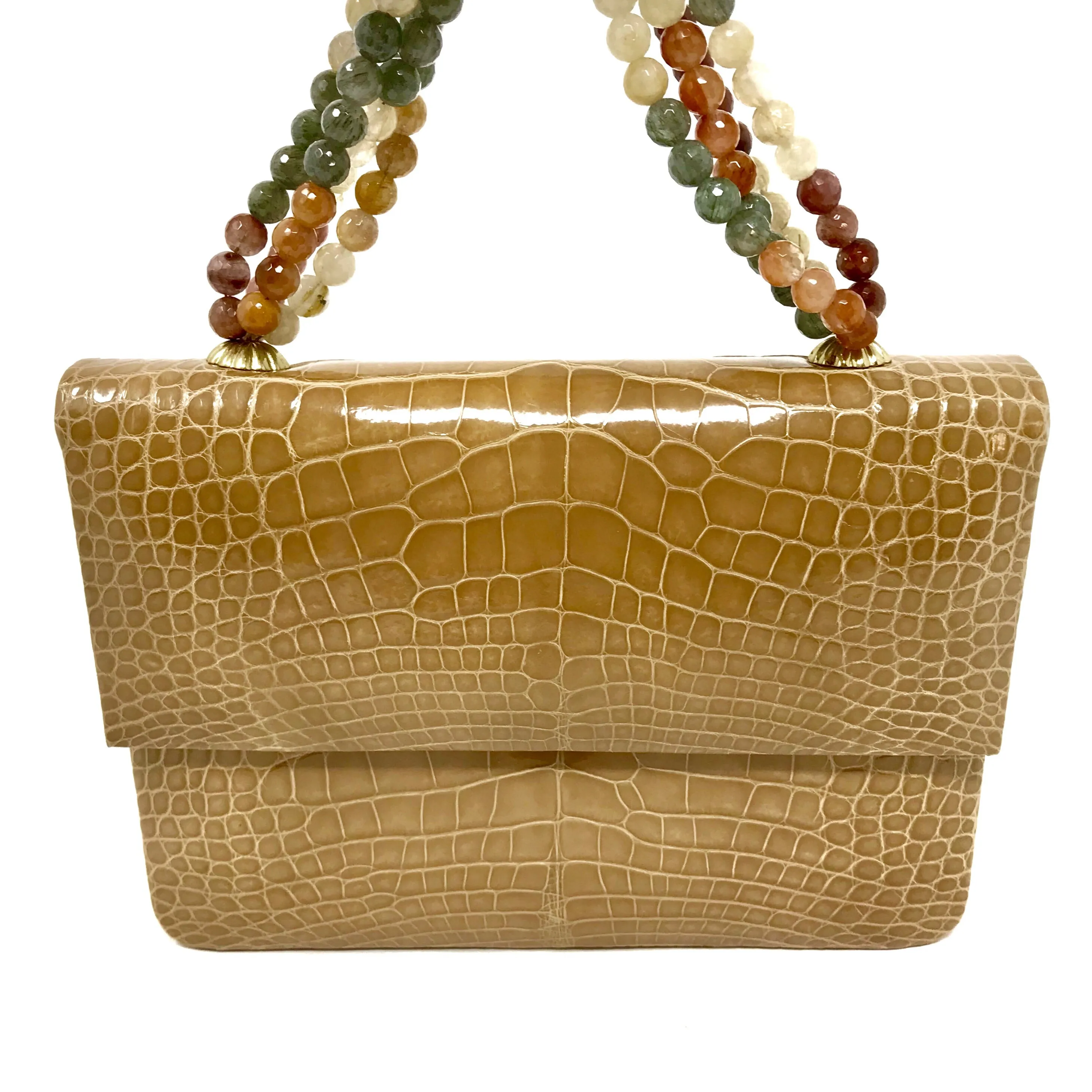 Darby Scott Mini Necklace Handbag in Crocodile and Rutilated Quartz