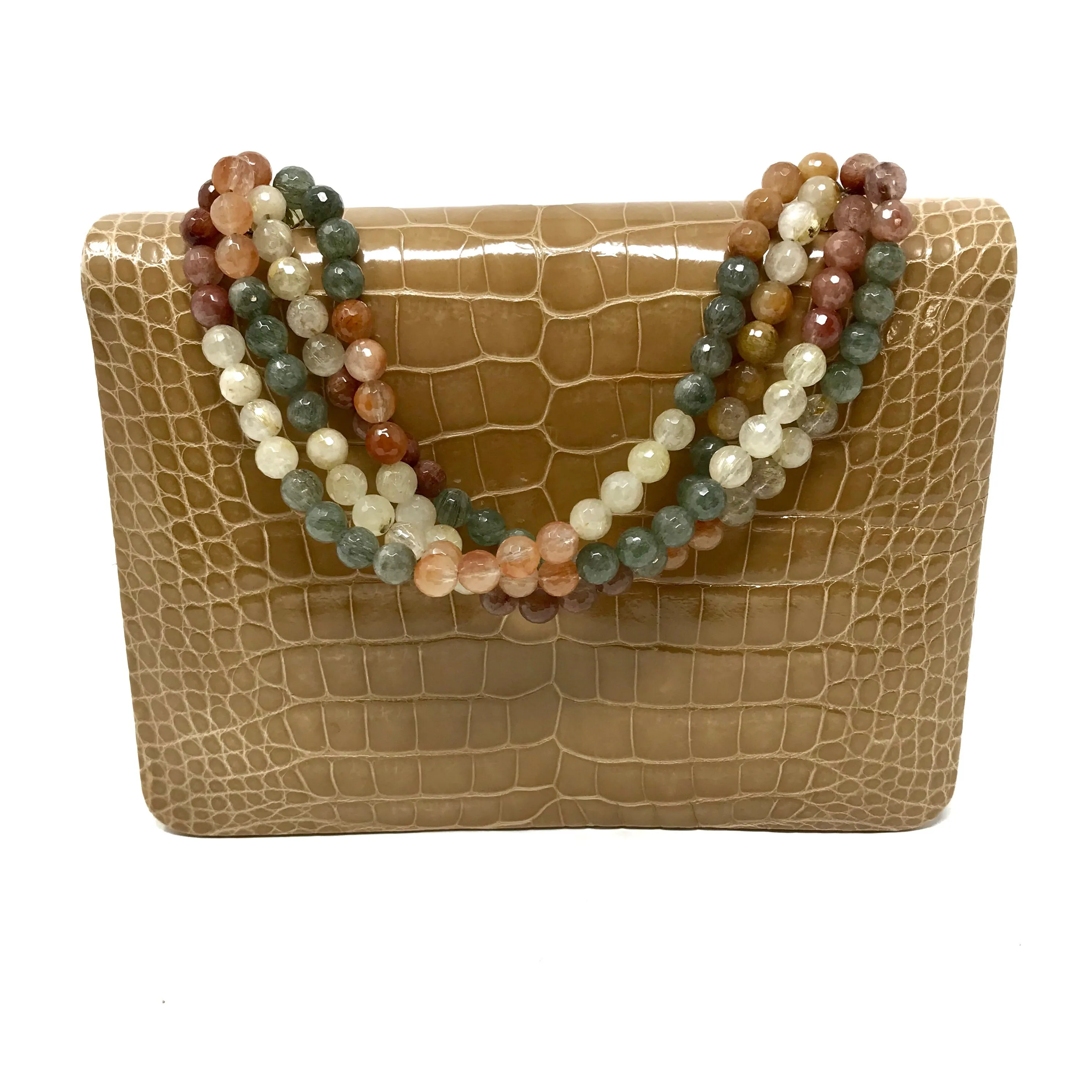 Darby Scott Mini Necklace Handbag in Crocodile and Rutilated Quartz