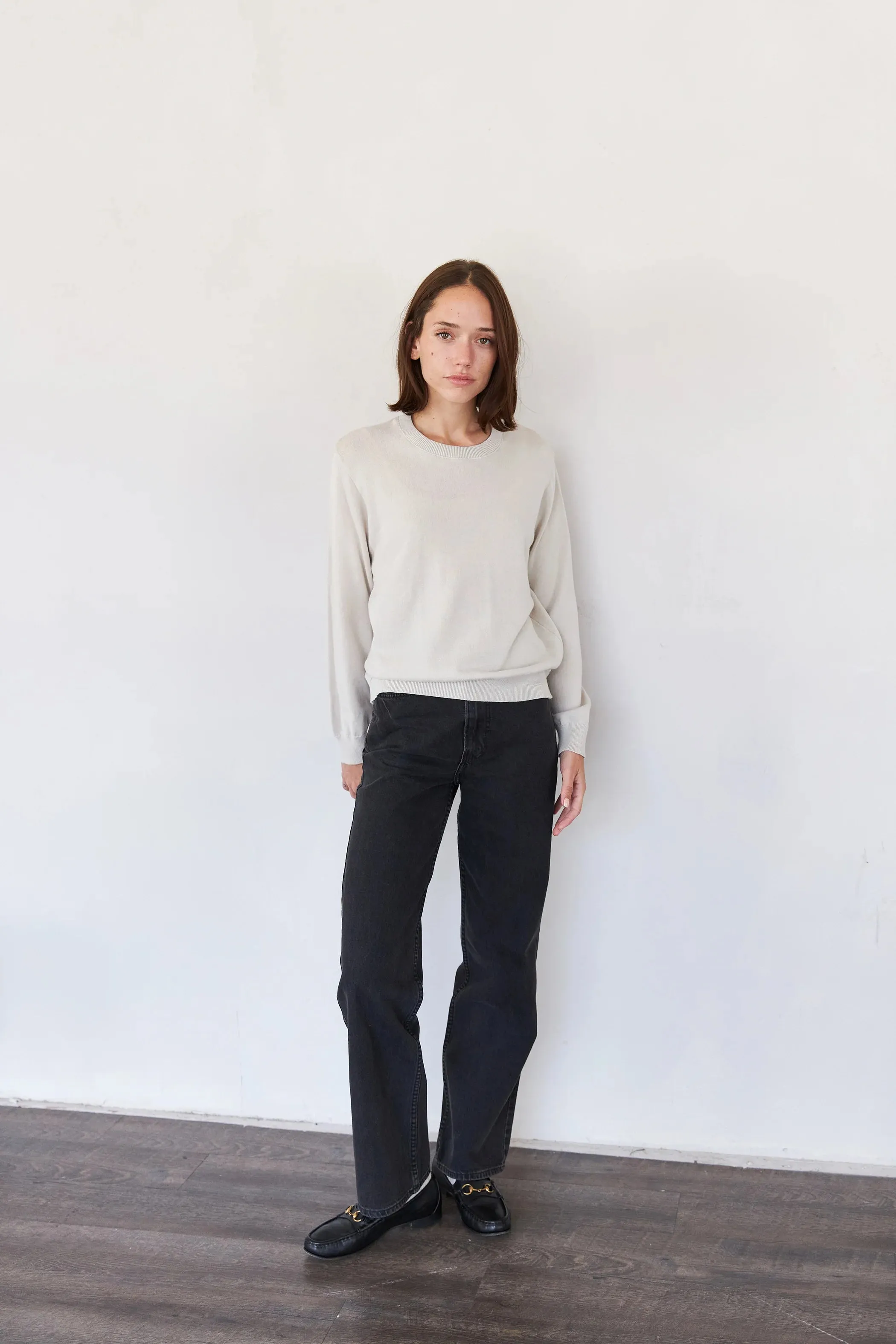 Easy Crewneck Knit Sweater in Natural