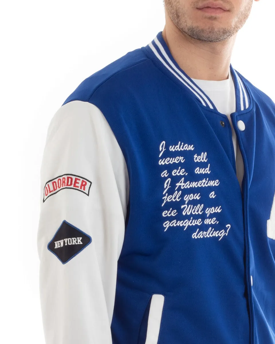 Felpa Uomo Giubbotto Girocollo Varsity College Stampa Con Patch Blu Royal GIOSAL-F2970A