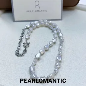 [Final Sale]  Freshwater Keshi 7-9mm Pearl Rare Silver Color Overtone Necklace