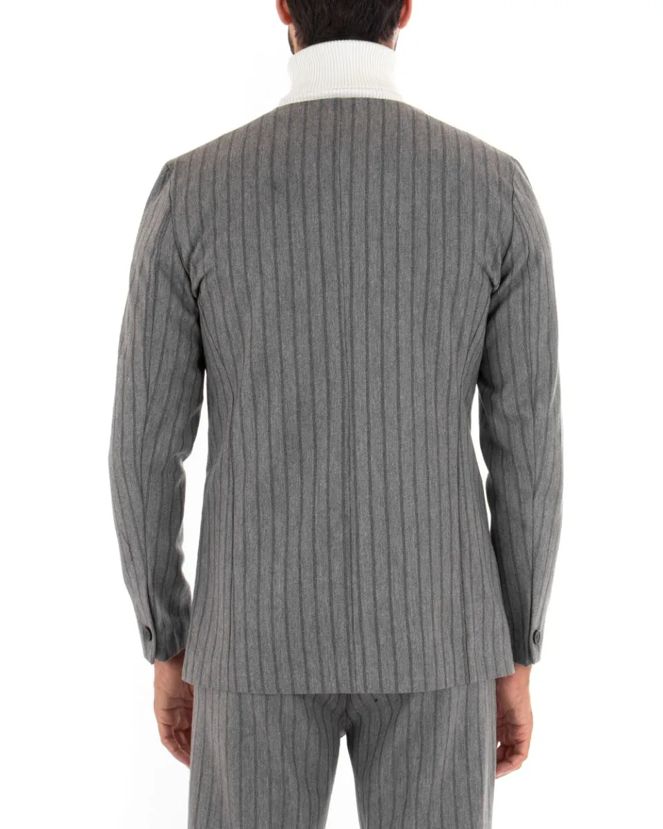 Giacca Monopetto Uomo Collo Coreano Rigata Grigio Bottone Nascosto GIOSAL-G2731A