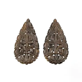 GOLDEN BROWN Chocolate Sheen SAPPHIRE Gemstone Carving : 49.00cts Natural Untreated Sapphire Hand Carved Pear 37.5*20mm Pair (With Video)