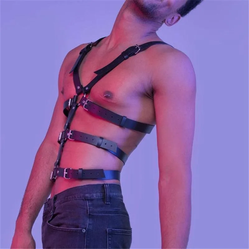 Male Leather  Chest Harness Men Adjustable Rave Clothing Full Body Harness Belt Strap