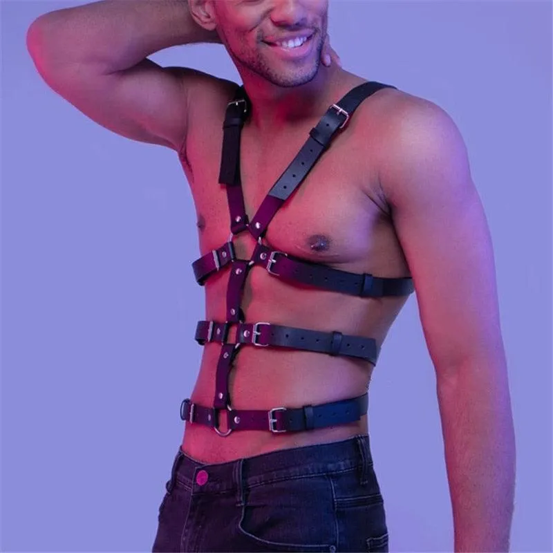 Male Leather  Chest Harness Men Adjustable Rave Clothing Full Body Harness Belt Strap