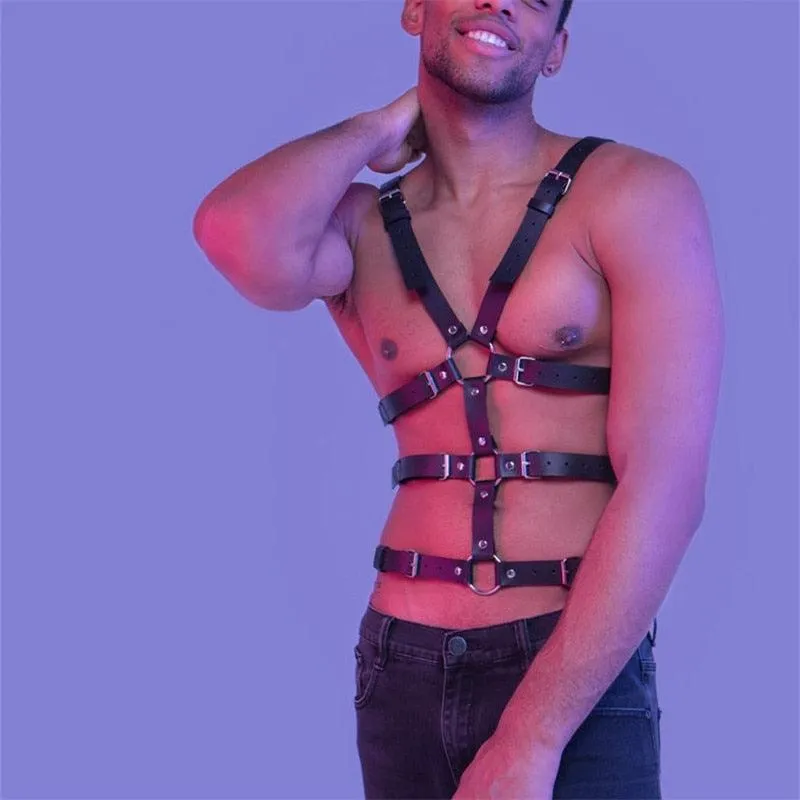 Male Leather  Chest Harness Men Adjustable Rave Clothing Full Body Harness Belt Strap