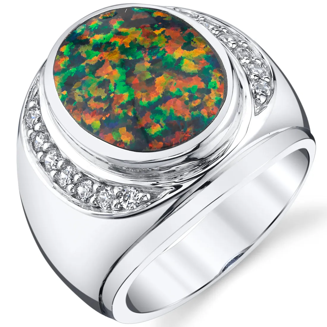 Men's Black Opal Ring Sterling Silver Size 12