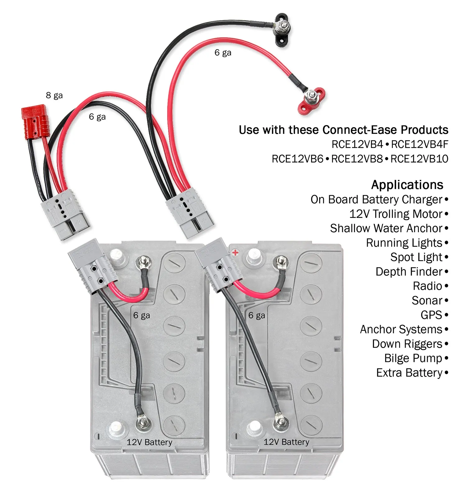 Outboard Motor Dual Battery Connection Kit 6 AWG - RCE12VBM6PK Lithium Compatible