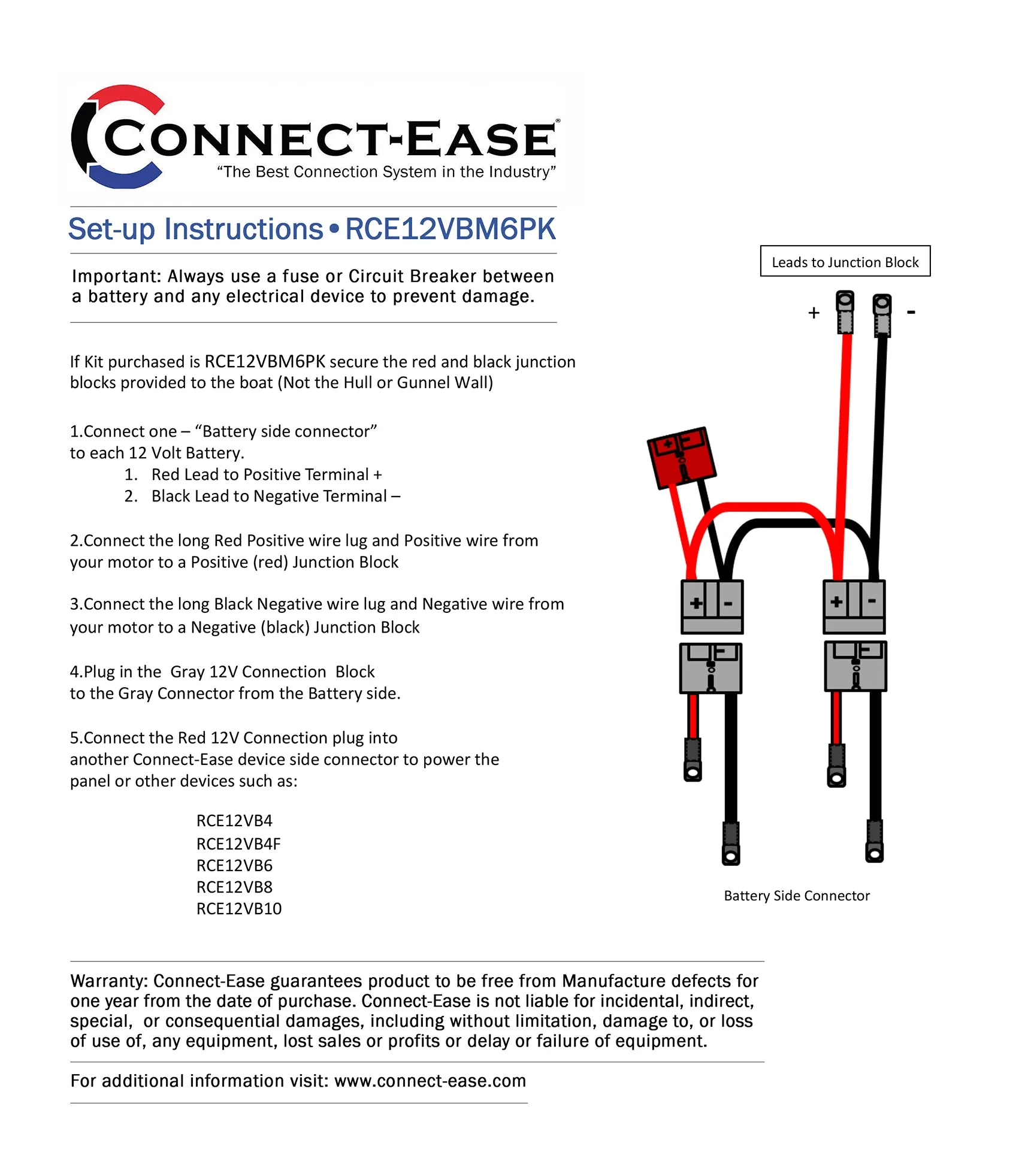 Outboard Motor Dual Battery Connection Kit 6 AWG - RCE12VBM6PK Lithium Compatible