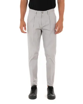 Pantaloni Uomo Tasca America Con Pinces Classico Cotone Tinta Unita Grigio Chiaro GIOSAL-P3907A