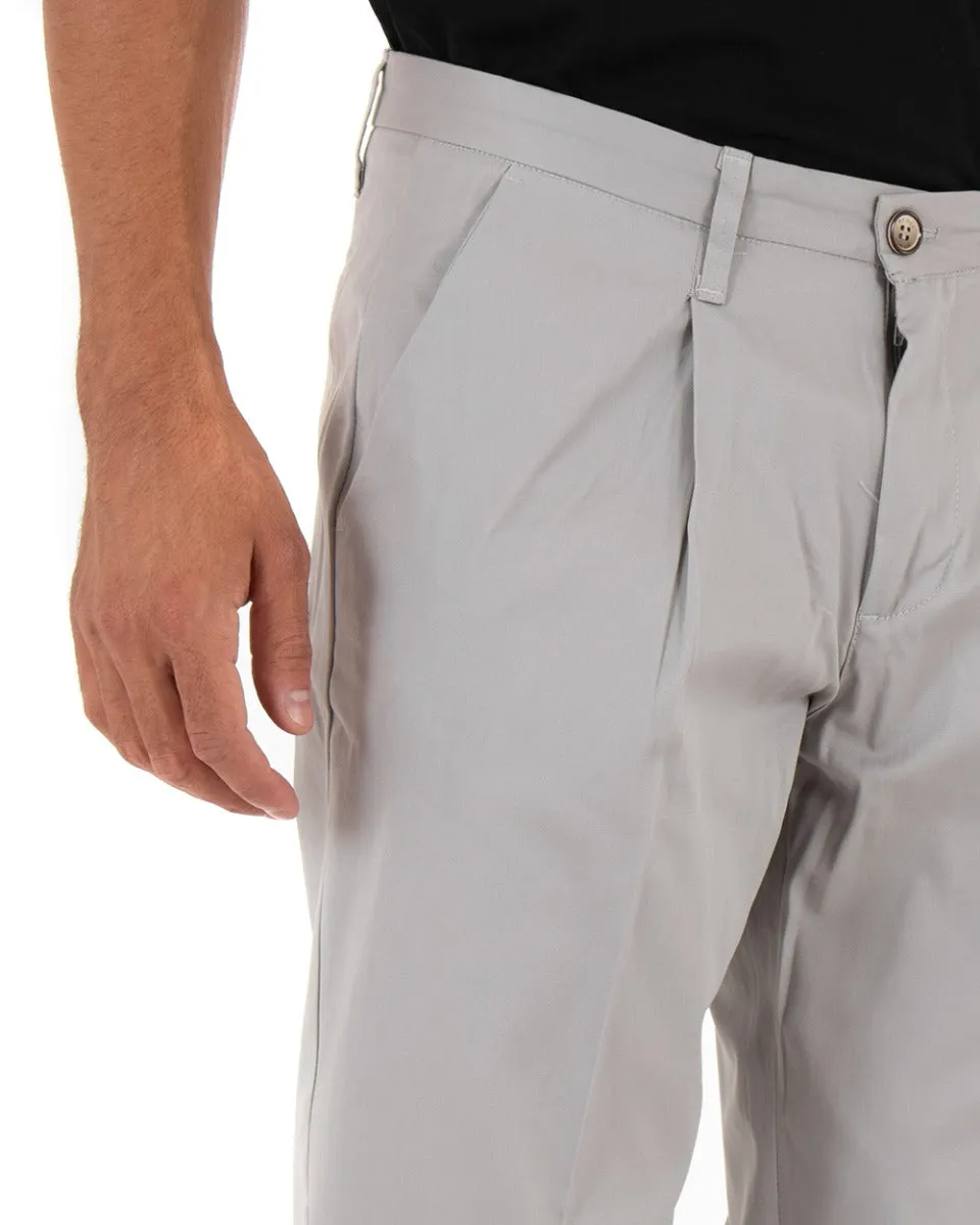 Pantaloni Uomo Tasca America Con Pinces Classico Cotone Tinta Unita Grigio Chiaro GIOSAL-P3907A