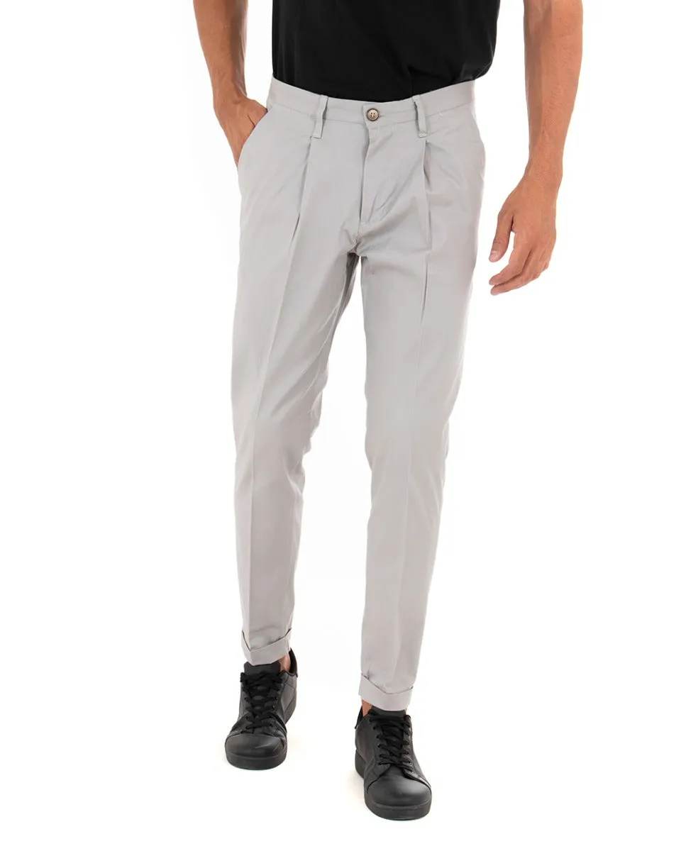 Pantaloni Uomo Tasca America Con Pinces Classico Cotone Tinta Unita Grigio Chiaro GIOSAL-P3907A