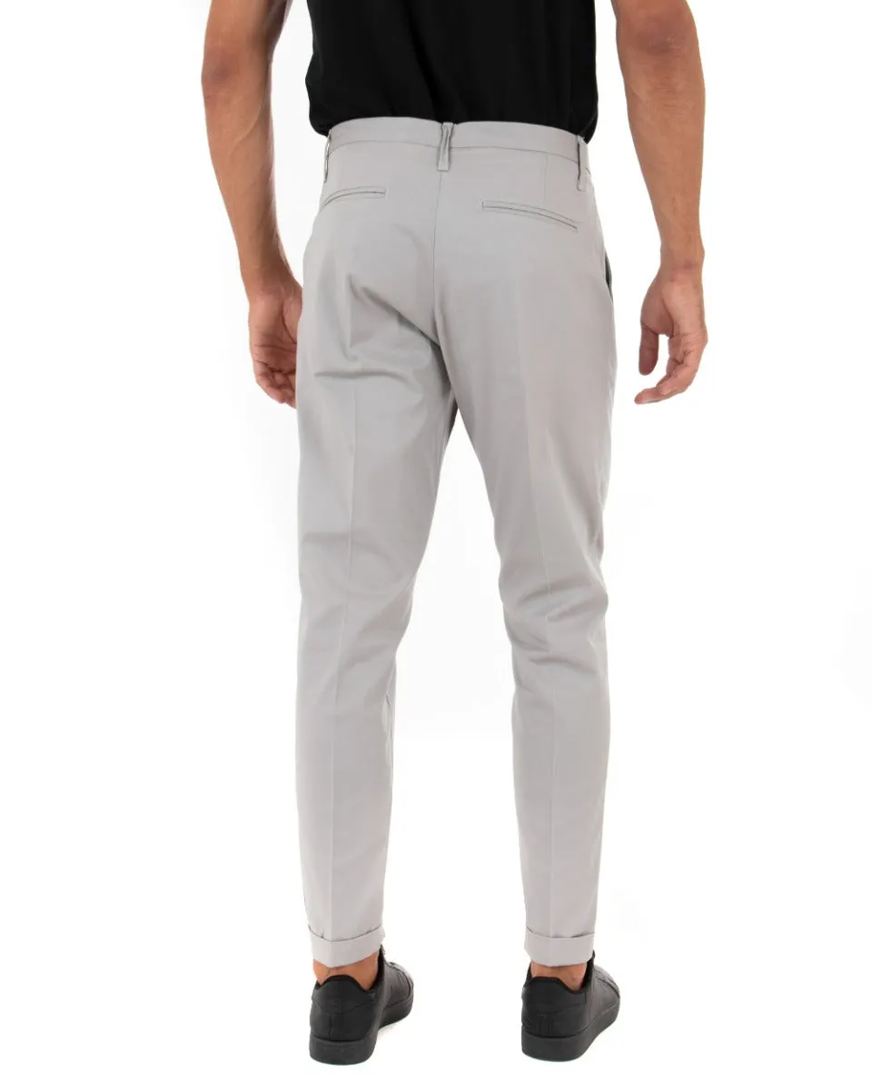 Pantaloni Uomo Tasca America Con Pinces Classico Cotone Tinta Unita Grigio Chiaro GIOSAL-P3907A