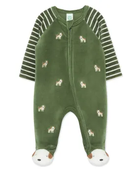 Puppy Stripe Velour 2-Way-Zip Footie