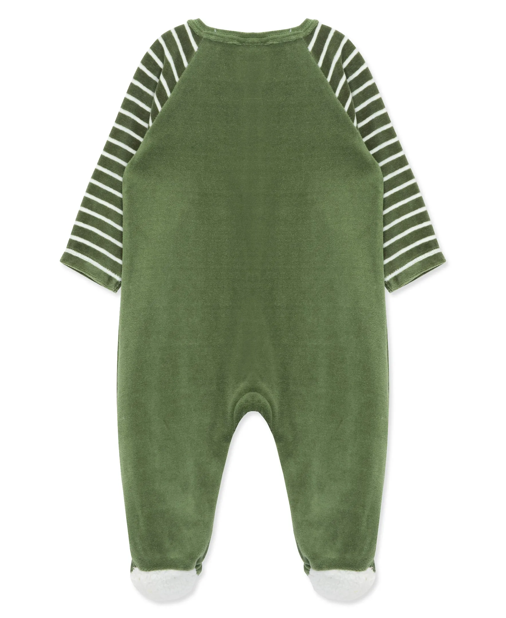 Puppy Stripe Velour 2-Way-Zip Footie