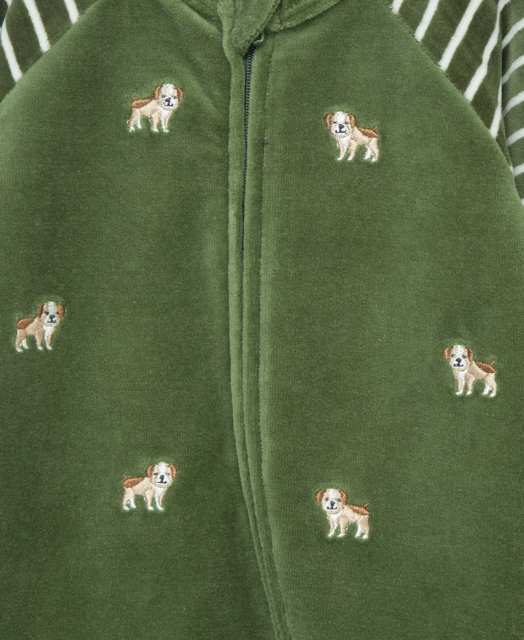 Puppy Stripe Velour 2-Way-Zip Footie