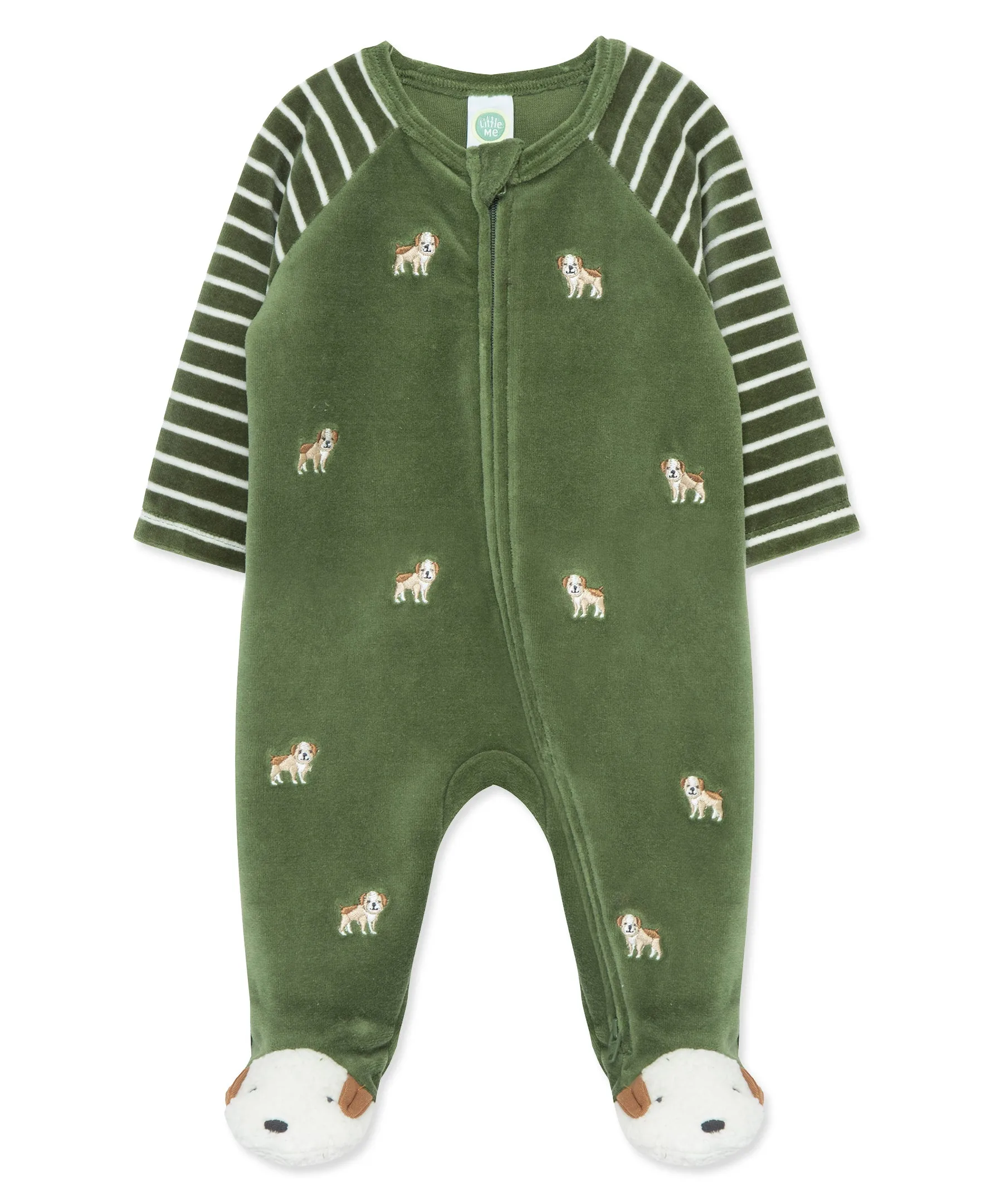 Puppy Stripe Velour 2-Way-Zip Footie