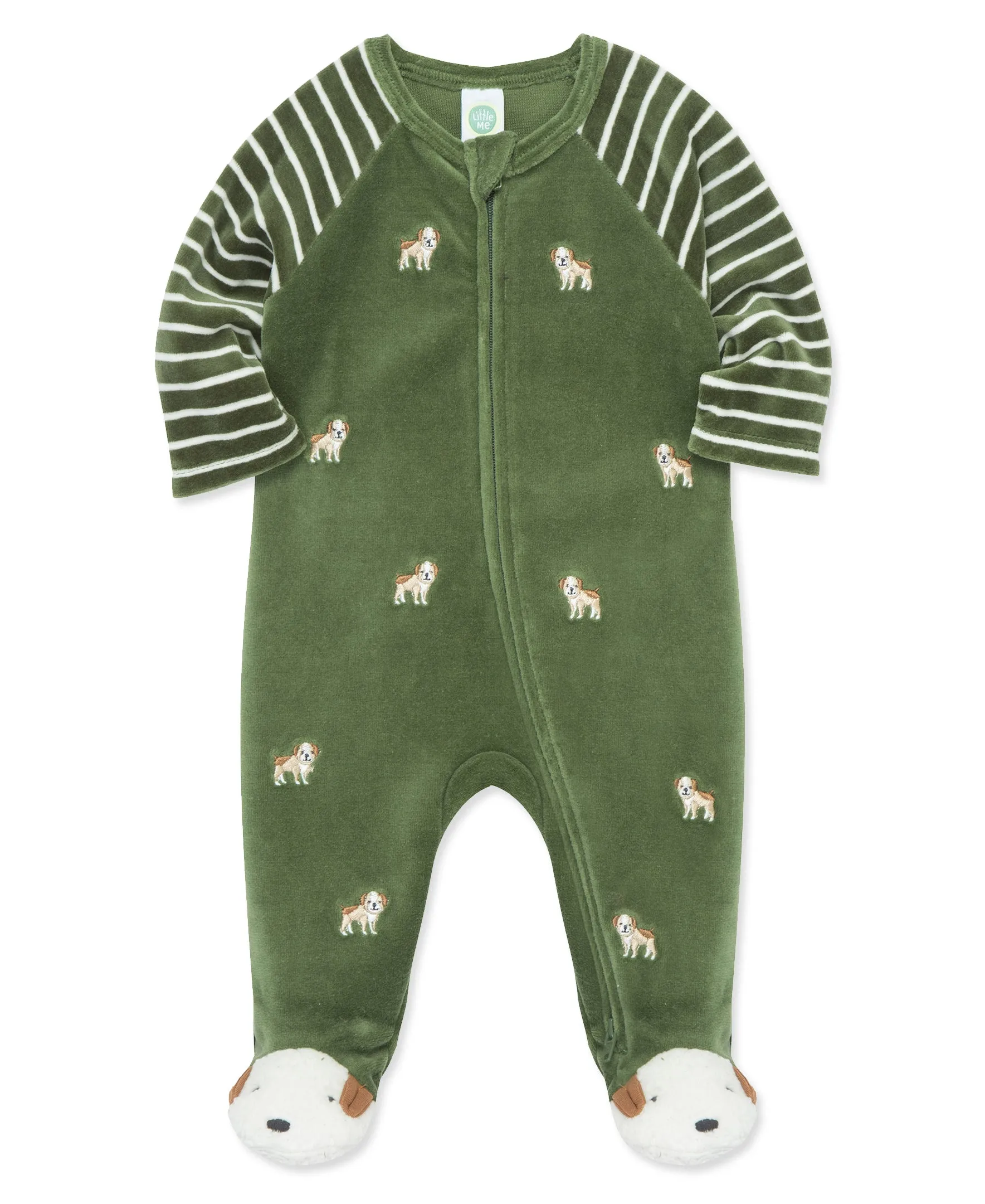 Puppy Stripe Velour 2-Way-Zip Footie