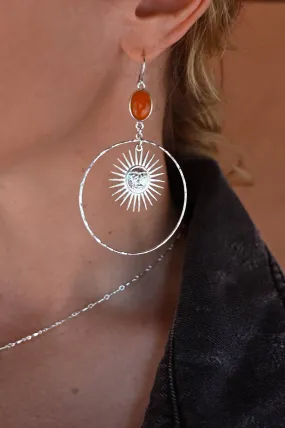 Soul on Fire Carnelian Silver Sun Hoops