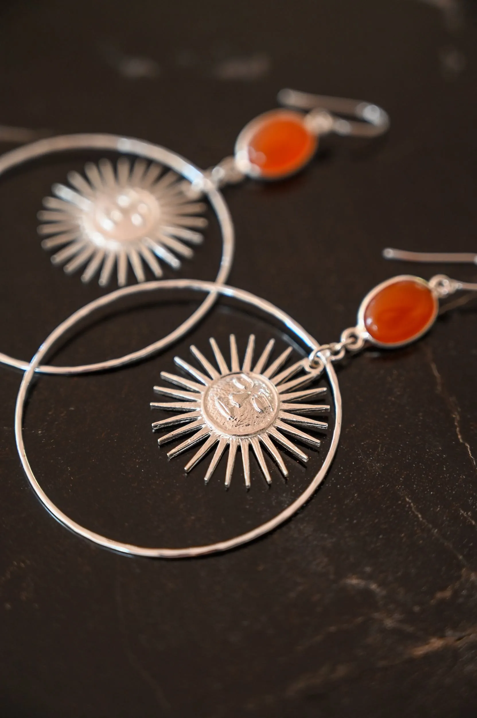 Soul on Fire Carnelian Silver Sun Hoops