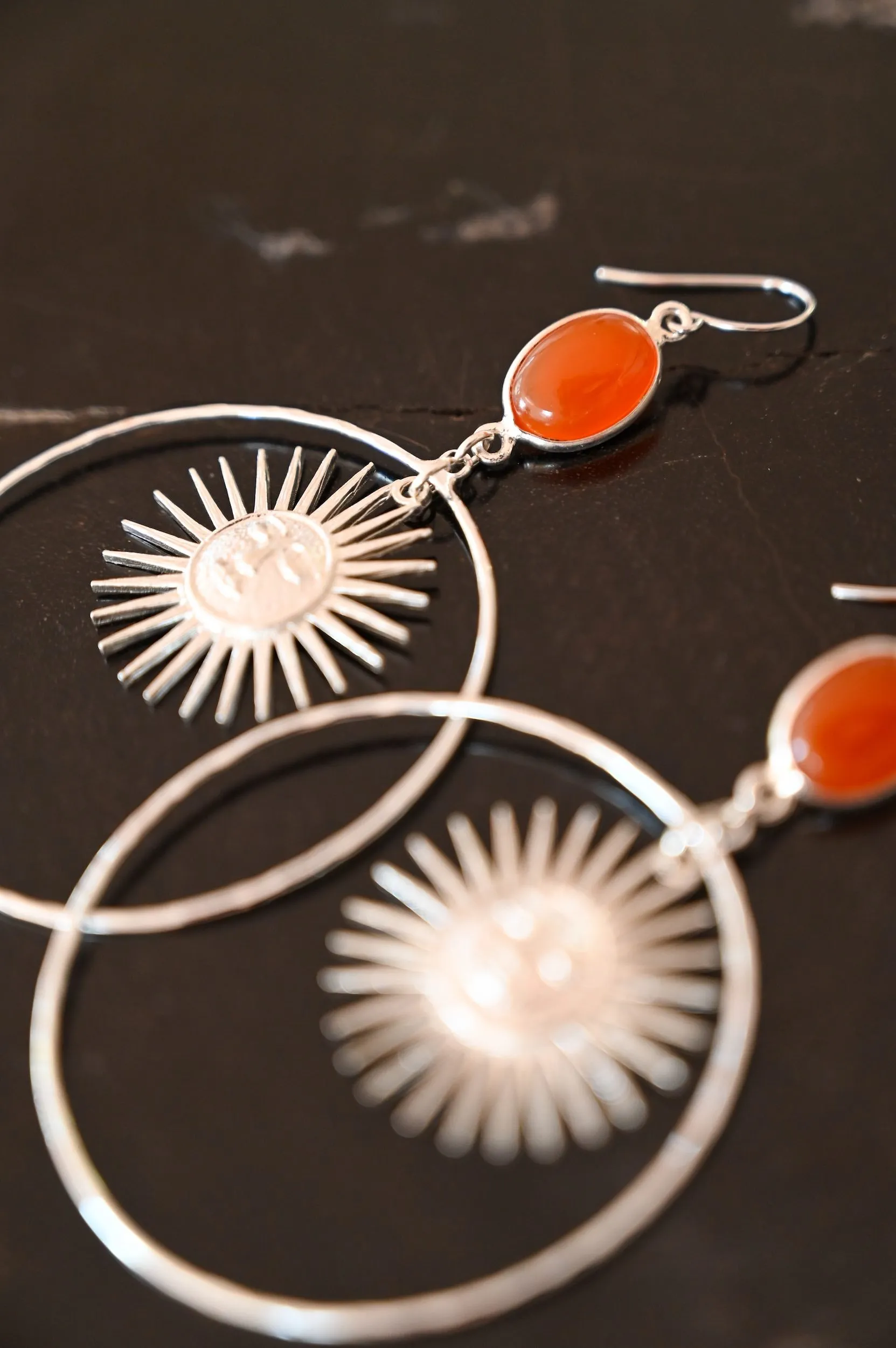 Soul on Fire Carnelian Silver Sun Hoops