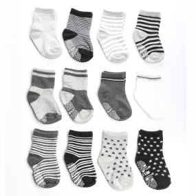 Stylish Monochromatic Anti-Slip Grey Socks – 12 Pairs