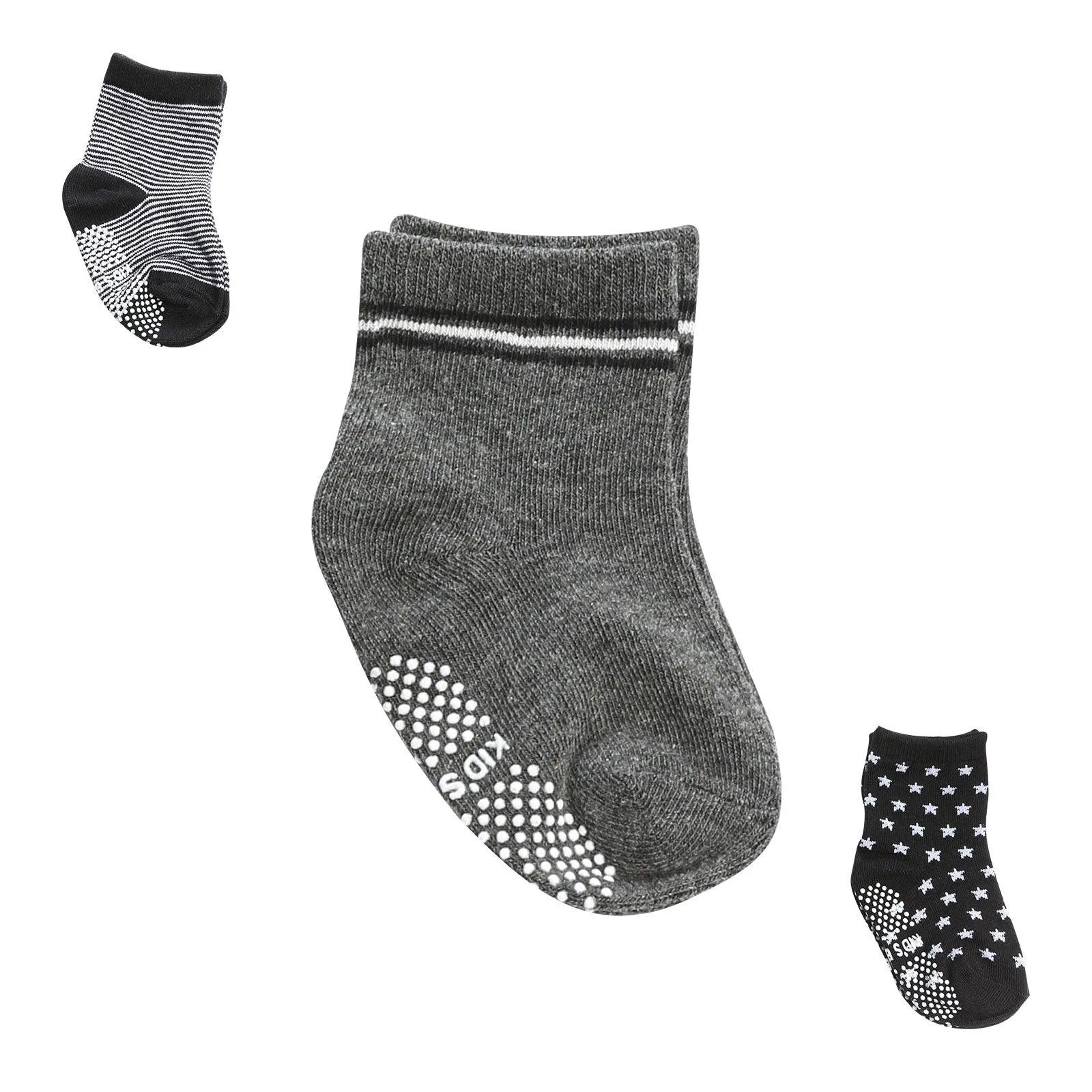 Stylish Monochromatic Anti-Slip Grey Socks – 12 Pairs