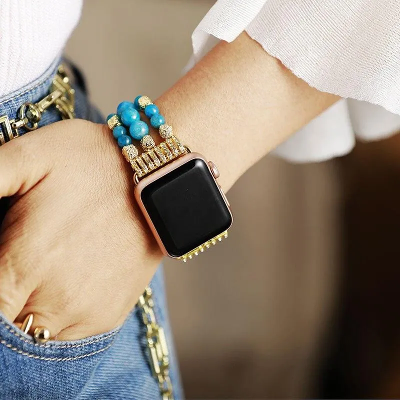 Turquoise Gold Beads Stretchy Apple Watch Band