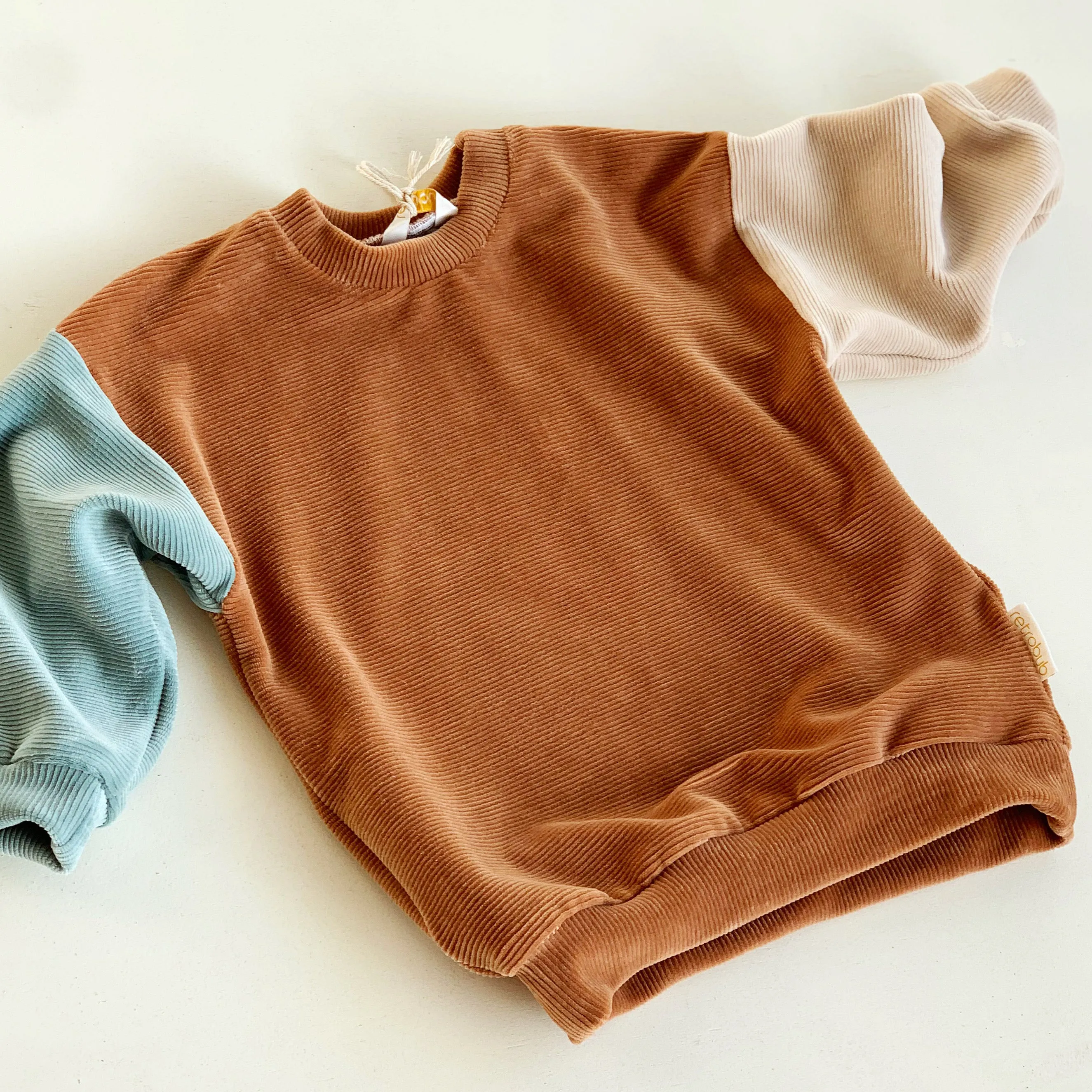 VELOUR RIB baggy jumper - FAWN-SEABLUE-CREAM