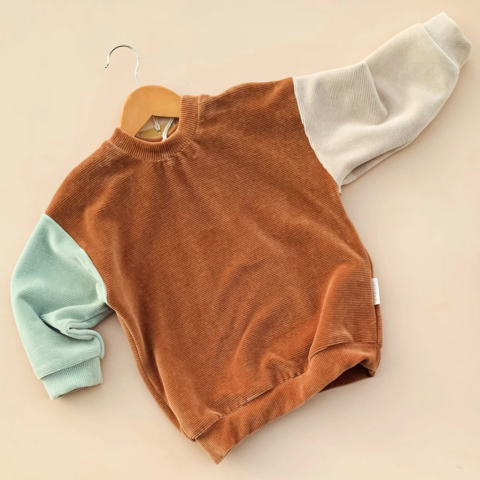 VELOUR RIB baggy jumper - FAWN-SEABLUE-CREAM